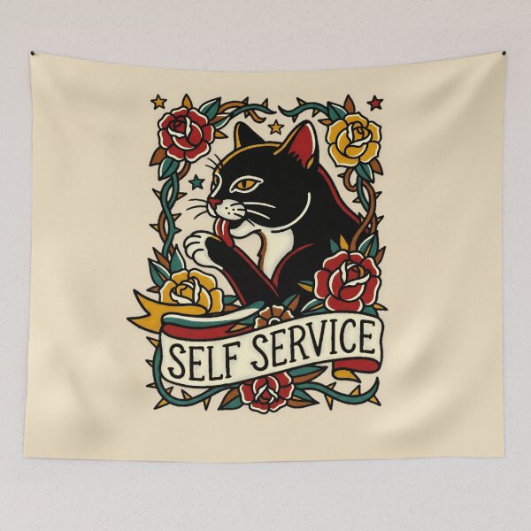Item preview, Self Service Cat Tattoo Flash Graphic — Funny Antisocial Cat Vintage Streetwear  designed and sold by SkTee2k.