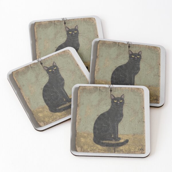 Item preview, Very Serious Black Cat — Naive Folk Art designed and sold by PictorialWhimsy.