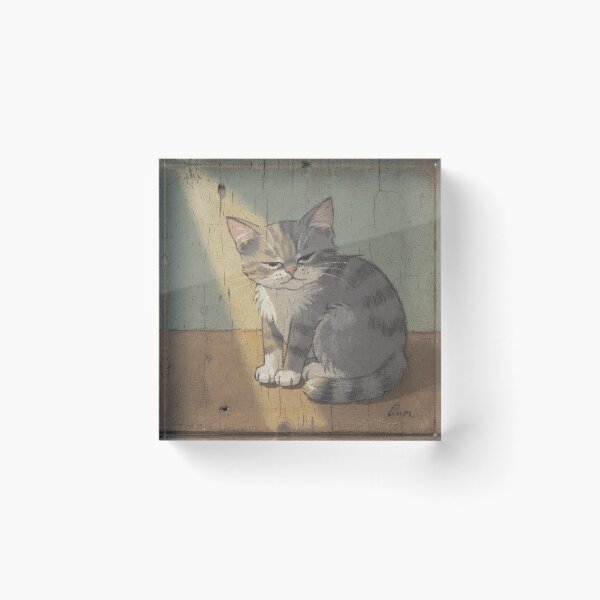 Item preview, Sleepy Grey Cat in a Sunbeam — Naive Folk Art designed and sold by PictorialWhimsy.
