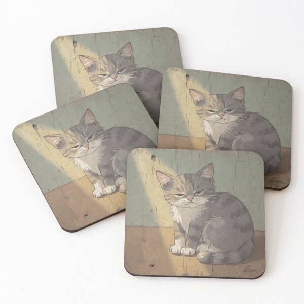 Item preview, Sleepy Grey Cat in a Sunbeam — Naive Folk Art designed and sold by PictorialWhimsy.