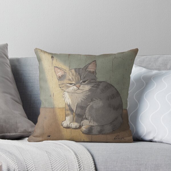 Item preview, Sleepy Grey Cat in a Sunbeam — Naive Folk Art designed and sold by PictorialWhimsy.
