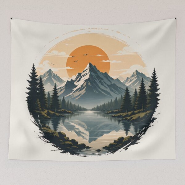 Item preview, Vintage Mountain Lake Landscape designed and sold by Stikaro.