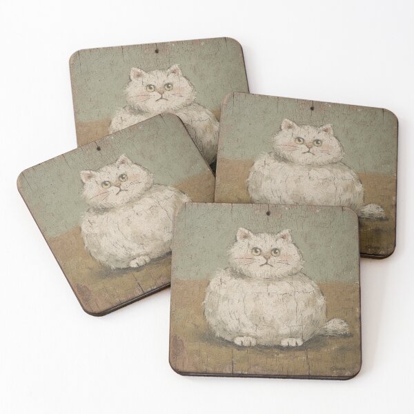 Item preview, Round White Cat — Naive Folk Art designed and sold by PictorialWhimsy.