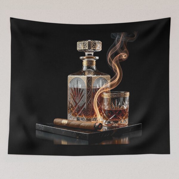 Item preview, Luxury Whiskey Decanter Cigar Moody Dark Gold Art designed and sold by Utopian-Magic.