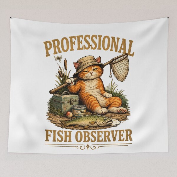 Item preview, Professional Fish Observer Cat Fishing Vintage Design Funny Orange Tabby Fisherman with Tuna Can Retro Angler Gift for Cat Lovers designed and sold by HOUSE OF TIST.