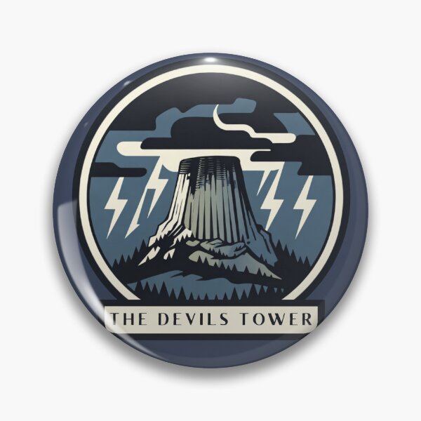 Item preview, Devils Tower Thunderstorm Badge | Wyoming National Monument Retro Outdoor Sticker designed and sold by SimplyJasper.