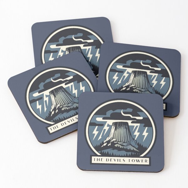 Item preview, Devils Tower Thunderstorm Badge | Wyoming National Monument Retro Outdoor Sticker designed and sold by SimplyJasper.