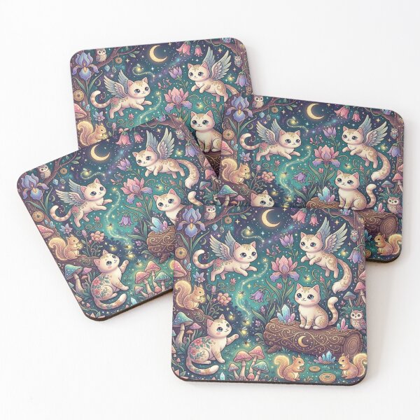 Item preview, Magical Winged Cats in Fantasy Forest designed and sold by Iampoji.