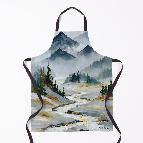 Item preview, Two Figures Walking Through Snowy Misty Mountain Valley - Atmospheric Landscape designed and sold by SlowRegardArt.
