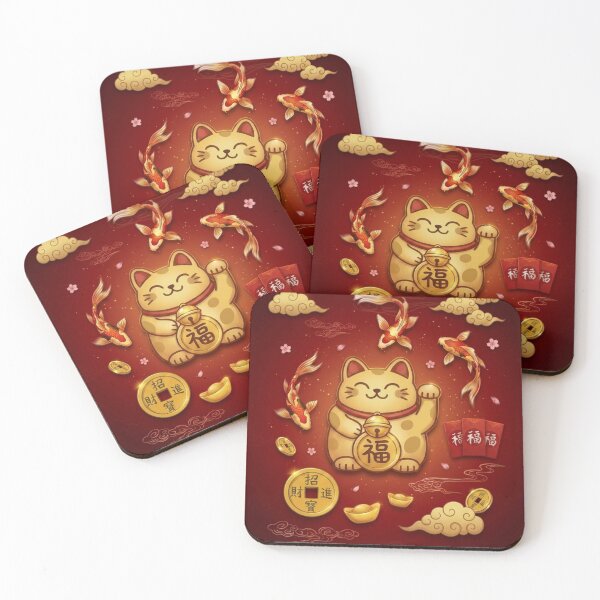 Item preview, Festive Lucky Cat on Crimson Background designed and sold by AetherNest by Alicia Jia Dong.