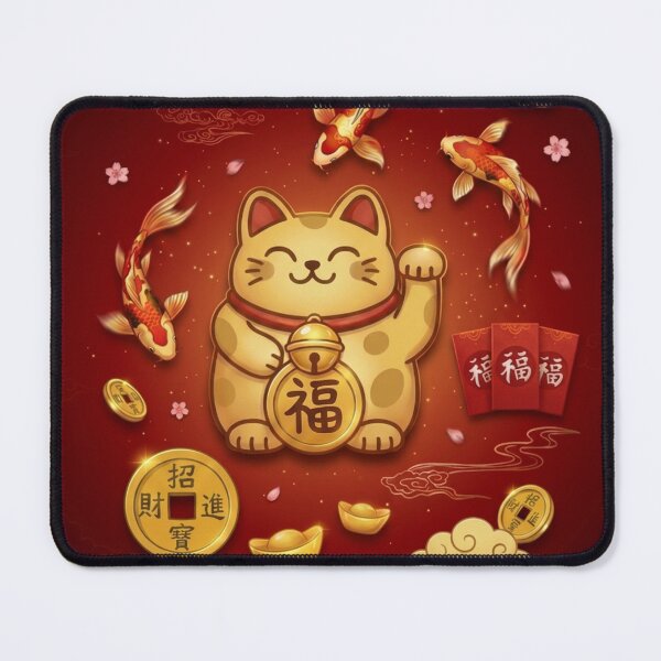 Item preview, Festive Lucky Cat on Crimson Background designed and sold by AetherNest by Alicia Jia Dong.