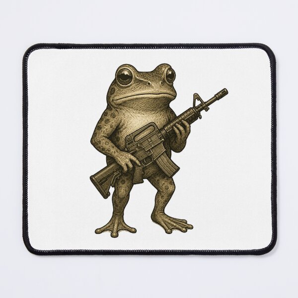 Item preview, Tactical Frog Vintage Etching Illustration | Armed Amphibian Woodland Character Art designed and sold by MerchMarketer.