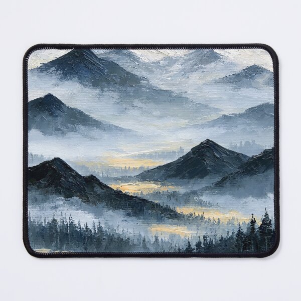 Item preview, Snow-Capped Misty Mountains with Golden Valley Light - Atmospheric Landscape designed and sold by SlowRegardArt.