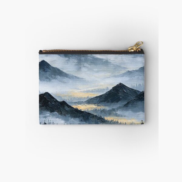 Item preview, Snow-Capped Misty Mountains with Golden Valley Light - Atmospheric Landscape designed and sold by SlowRegardArt.