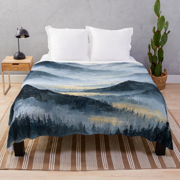 Item preview, Snow-Capped Misty Mountains with Golden Valley Light - Atmospheric Landscape designed and sold by SlowRegardArt.