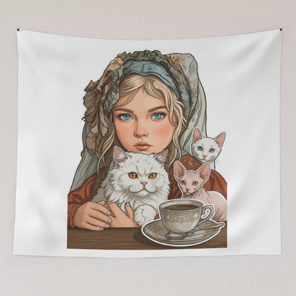 Item preview, Cozy Cat Lover Illustration with Vintage Tea Aesthetic Sticker Design designed and sold by PrintforDesign.