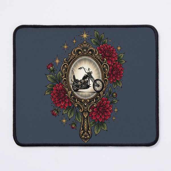 Item preview, Ornate Mirror Custom Chopper Motorcycle Tattoo Flash designed and sold by RetroRewind Studio.