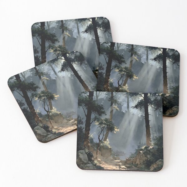 Item preview, God Rays Breaking Through Misty Forest Path - Dramatic Atmospheric Landscape designed and sold by SlowRegardArt.