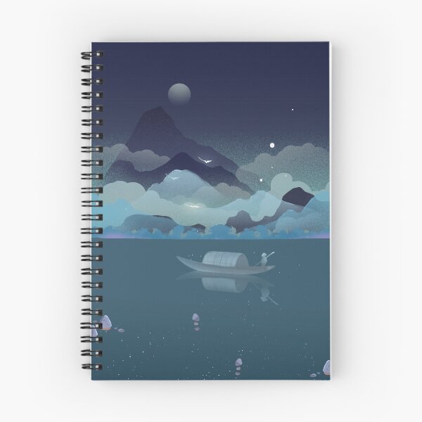 Item preview, Dreamy Midnight Boat Moonlit Lake Fantasy Landscape designed and sold by Rehnair.