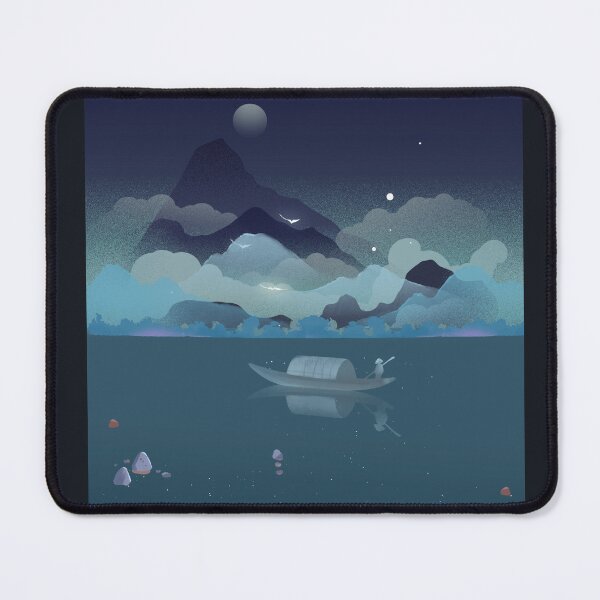 Item preview, Dreamy Midnight Boat Moonlit Lake Fantasy Landscape designed and sold by Rehnair.