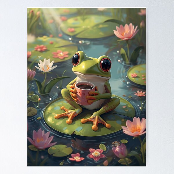 Item preview, Cute Coffee Frog Sticker designed and sold by ModernMoodCo.