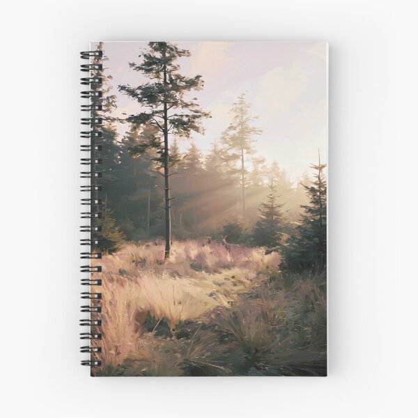 Item preview, Deer in Golden Misty Pine Forest Clearing - Atmospheric Landscape designed and sold by SlowRegardArt.