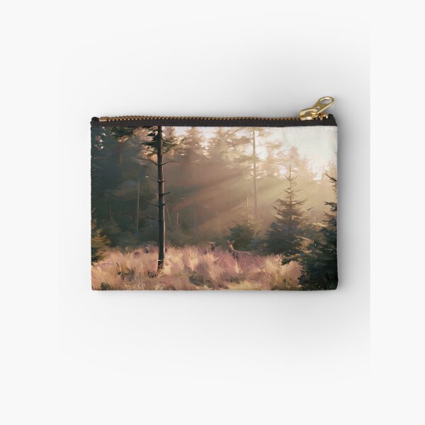 Item preview, Deer in Golden Misty Pine Forest Clearing - Atmospheric Landscape designed and sold by SlowRegardArt.