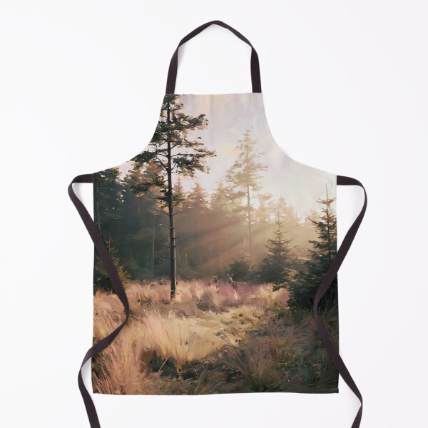 Item preview, Deer in Golden Misty Pine Forest Clearing - Atmospheric Landscape designed and sold by SlowRegardArt.