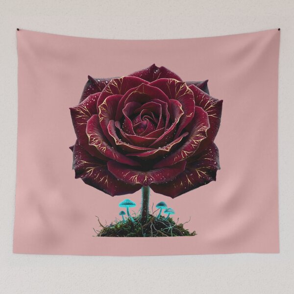 Item preview, Gothic Crimson Rose Velvet Botanical with Neon Spores Art designed and sold by Utopian-Magic.