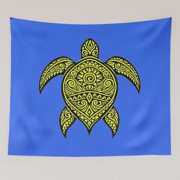Item preview, Polynesian‑influenced sea turtle in yellow designed and sold by shorethings.