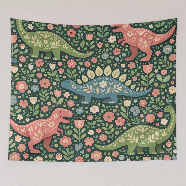 Item preview, Floral Dinosaurs Pattern Folk Art Illustration designed and sold by Owcomm.