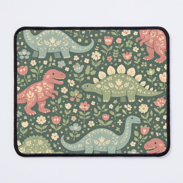 Item preview, Folk Art Dinosaurs in a Vintage Floral Meadow designed and sold by Owcomm.