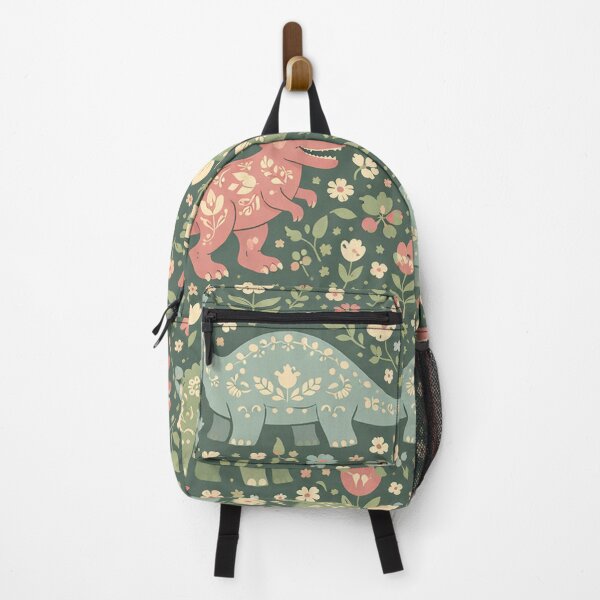 Item preview, Folk Art Dinosaurs in a Vintage Floral Meadow designed and sold by Owcomm.