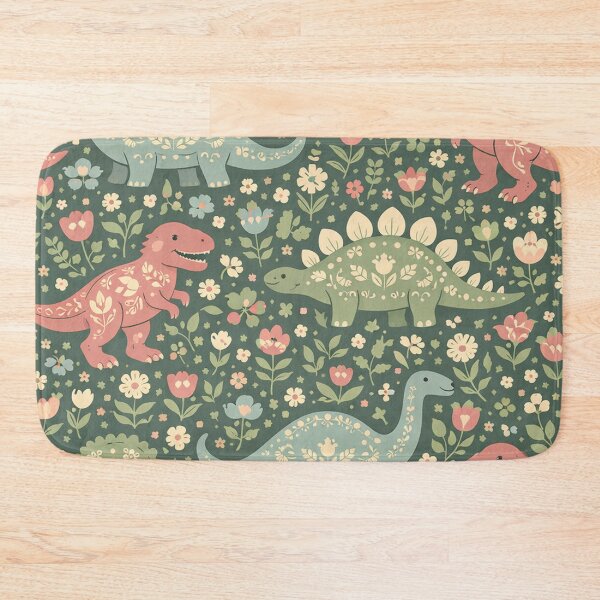 Item preview, Folk Art Dinosaurs in a Vintage Floral Meadow designed and sold by Owcomm.