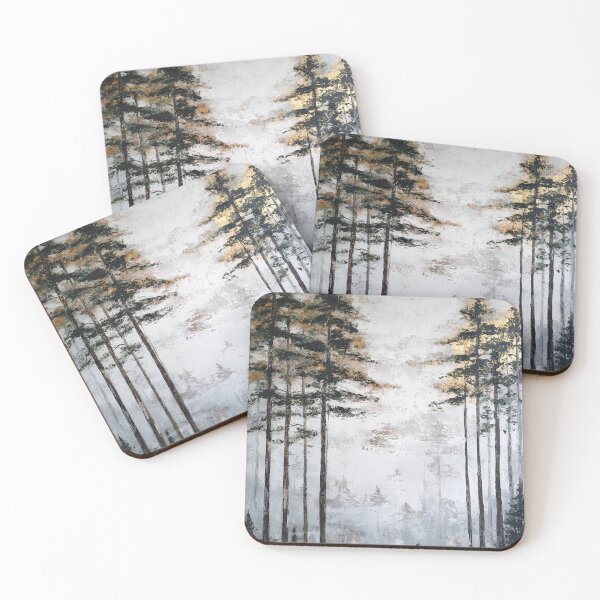 Item preview, Minimalist Wabi-Sabi Tall Pines Forest with Gold Accents - Textured Landscape designed and sold by SlowRegardArt.