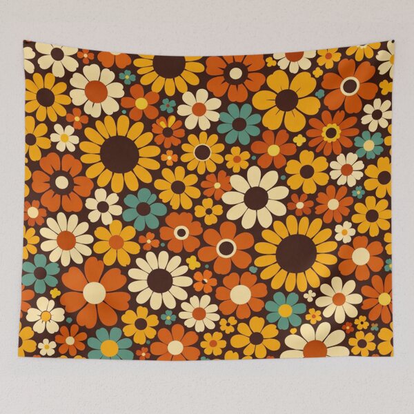 Item preview, Retro 70s Floral Pattern Groovy Orange and Yellow Daisy Flowers designed and sold by Owcomm.