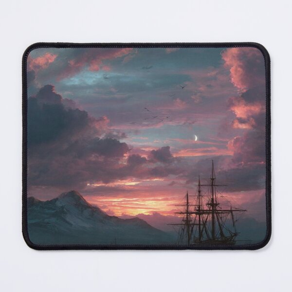 Item preview, Sunset Sailing Ship Mountain Harbor Artwork designed and sold by NivyasArtistry.