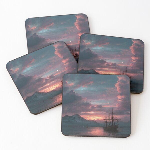 Item preview, Sunset Sailing Ship Mountain Harbor Artwork  designed and sold by NivyasArtistry.