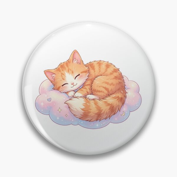 Item preview, Sleeping Ginger Kitten on Dreamy Cloud Kawaii Cat Fantasy Illustration designed and sold by 299Art.