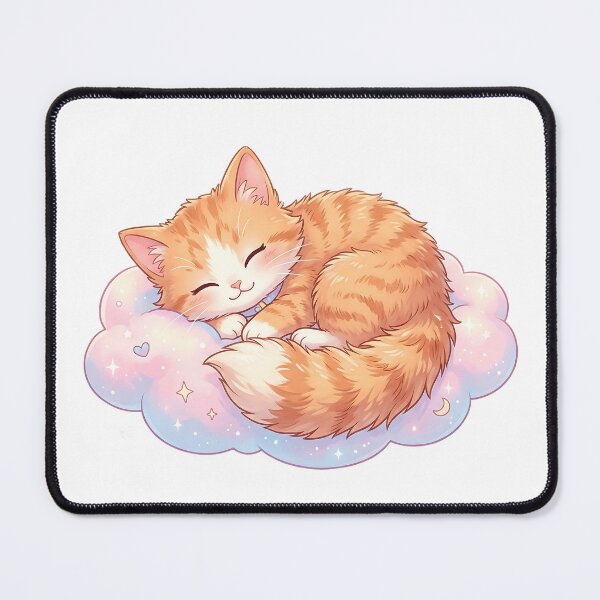 Item preview, Sleeping Ginger Kitten on Dreamy Cloud Kawaii Cat Fantasy Illustration designed and sold by 299Art.
