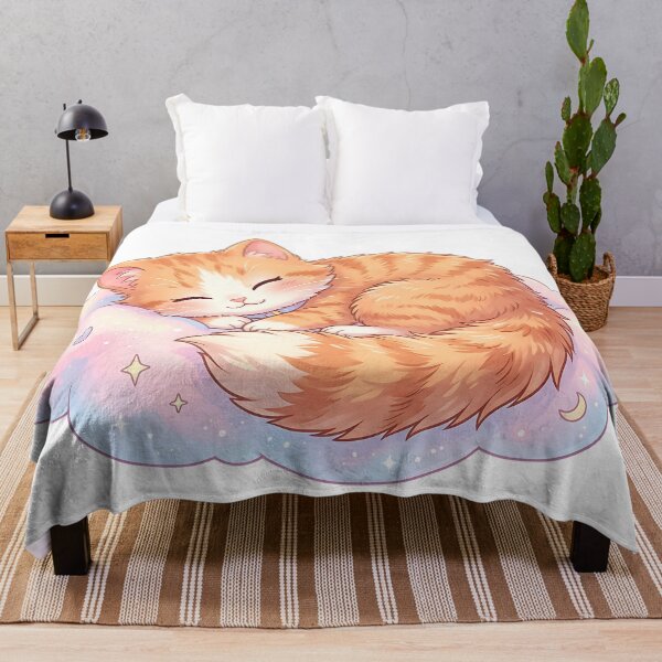 Item preview, Sleeping Ginger Kitten on Dreamy Cloud Kawaii Cat Fantasy Illustration designed and sold by 299Art.