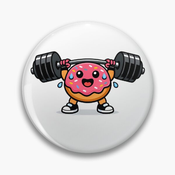 Item preview, Happy Cartoon Donut Lifting Barbell Gym Mascot designed and sold by GymLifeMidlife.