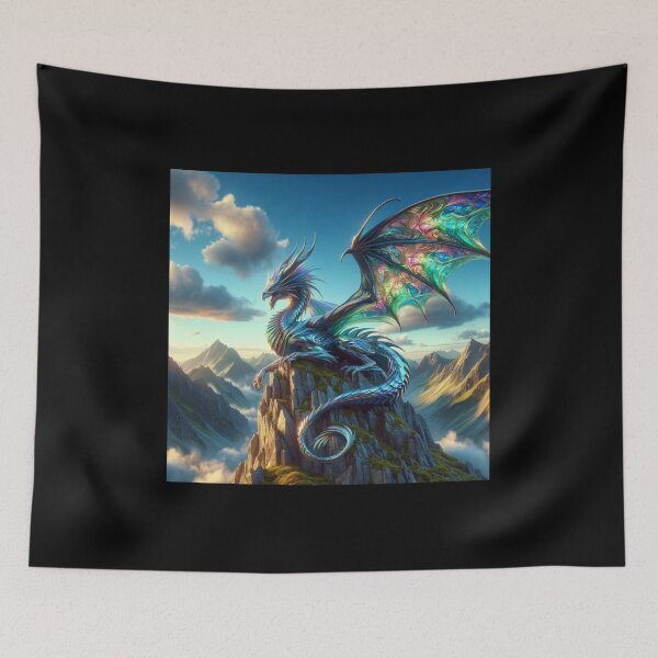 Item preview, Crystal Mountain Dragon Iridescent Stained Glass Fantasy Art designed and sold by UmSkelig834.