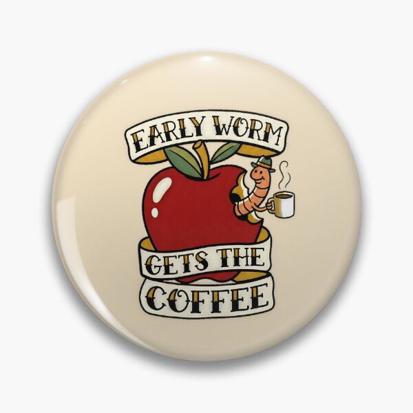 Item preview, Early Worm Gets The Coffee Apple Tattoo Flash Graphic T— Funny Coffee Lover Morning Humor  designed and sold by SkTee2k.