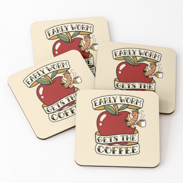 Item preview, Early Worm Gets The Coffee Apple Tattoo Flash Graphic T— Funny Coffee Lover Morning Humor  designed and sold by SkTee2k.