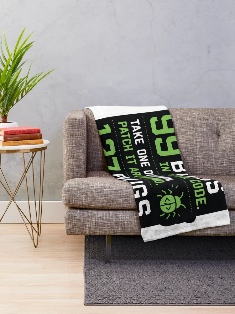 Thumbnail 2 of 6, Throw Blanket, 99 Bugs Left In The Code Funny Programmer Humor designed and sold by DebugLab.