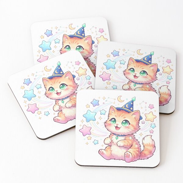 Item preview, Magical Wizard Kitten Kawaii Cat with Stars and Moon Fantasy Art designed and sold by 299Art.