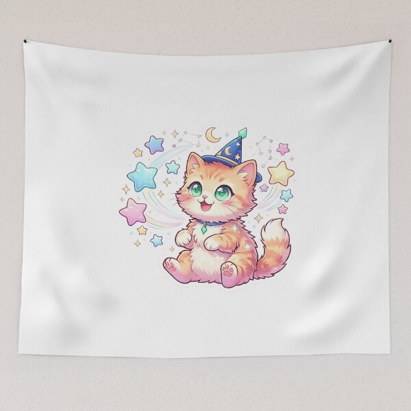 Item preview, Magical Wizard Kitten Kawaii Cat with Stars and Moon Fantasy Art designed and sold by 299Art.
