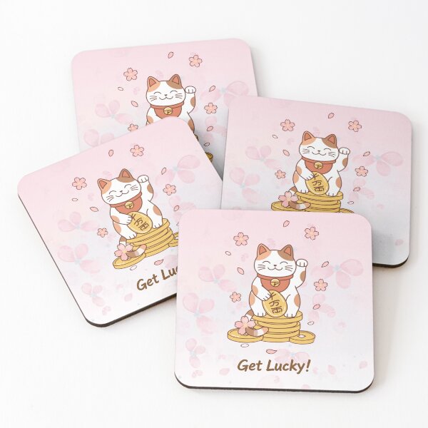 Item preview, Maneki Neko Luck Charm: Mystic Cat & Cherry Blossom designed and sold by AetherNest.