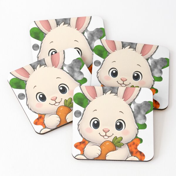 Item preview, Cute Chibi Bunny Rabbit Mascot with Carrot Orange and Green Splash designed and sold by Animalloveus.